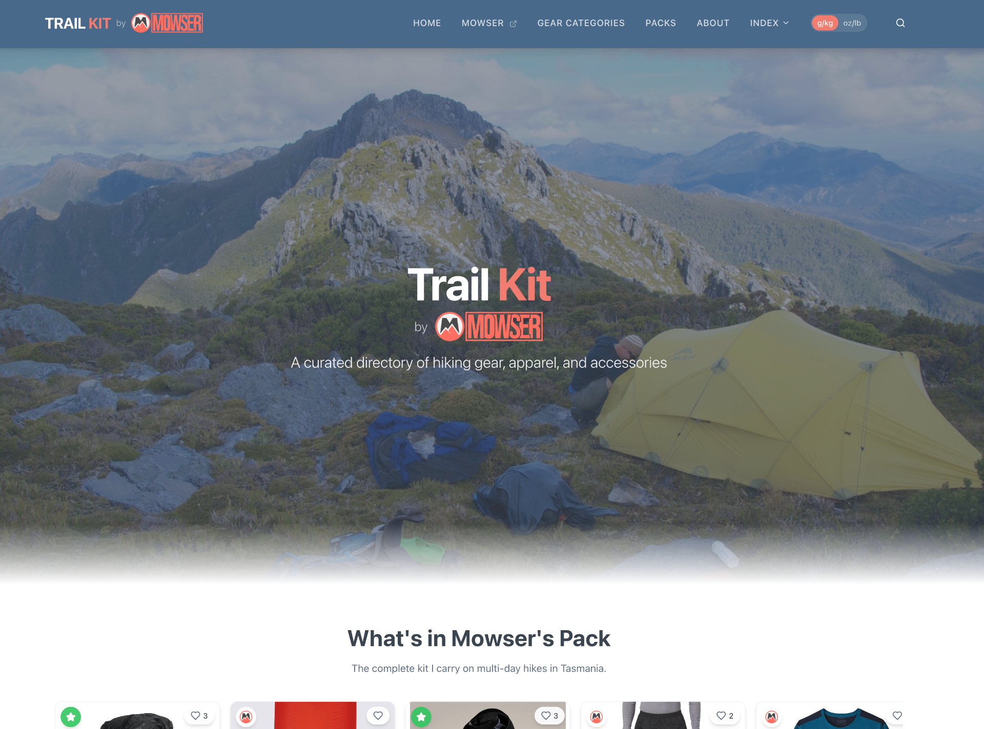 Trail Kit, a searchable hiking gear directory built by Dolerite Digital