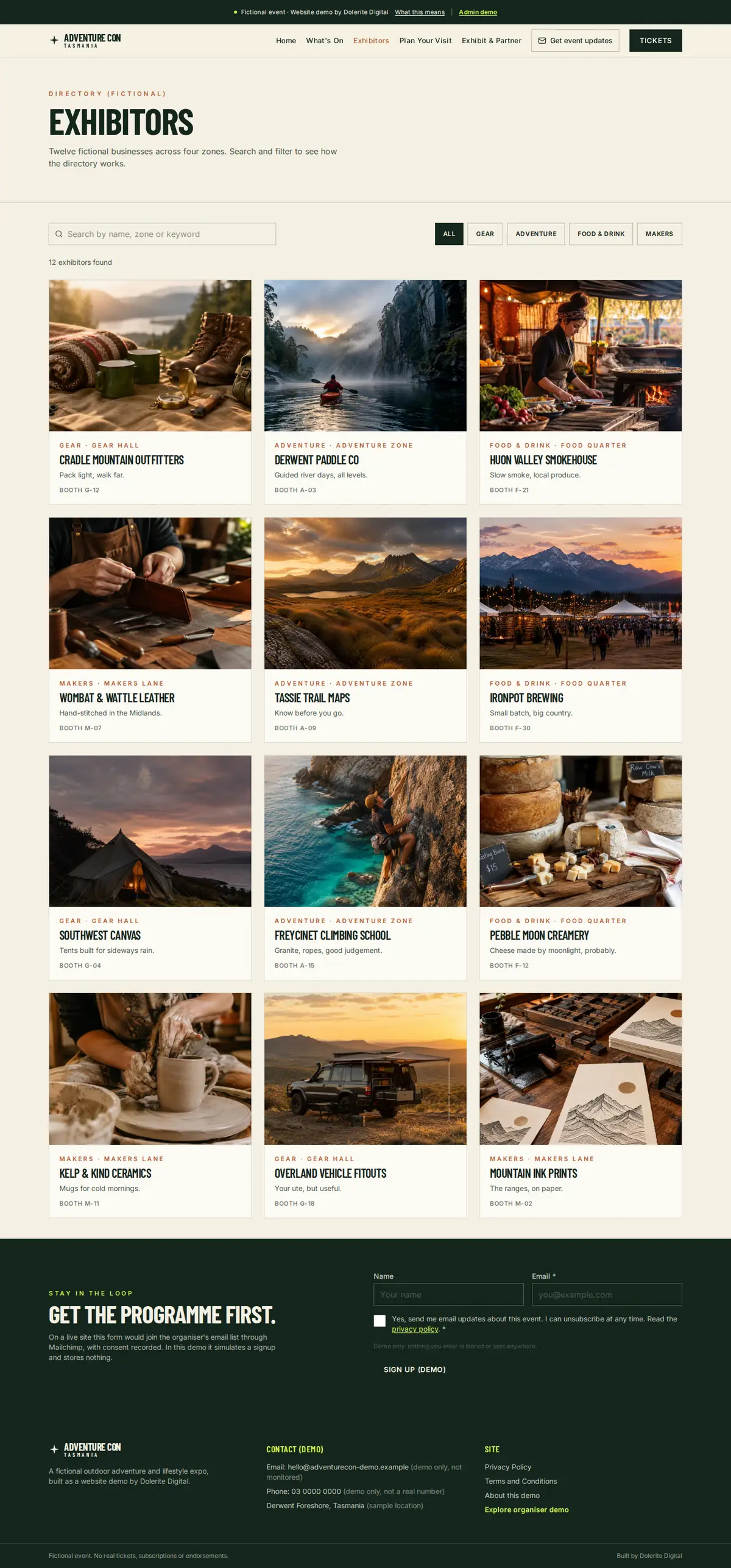 Demo expo exhibitor directory with category filters
