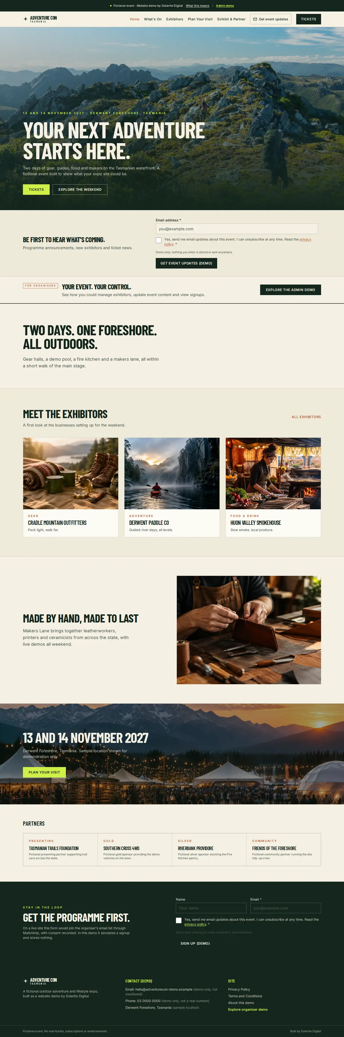 Adventure Con Tasmania demo expo home page