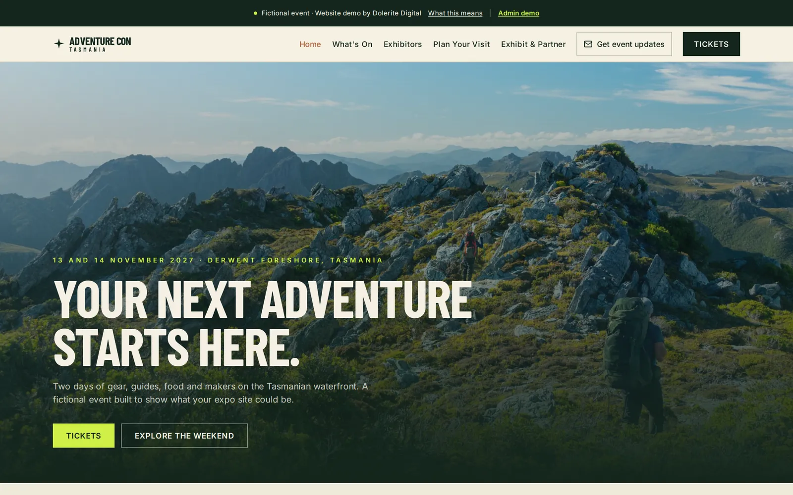 Adventure Con Tasmania demo expo home page